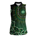 Melbourne Stars Cricket Mascot Women Sleeveless Polo Shirt Aboriginal Dot Art Green And Black Tribal Pattern