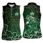 Melbourne Stars Cricket Mascot Women Sleeveless Polo Shirt Aboriginal Dot Art Green And Black Tribal Pattern