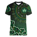 Melbourne Stars Cricket Mascot Women V-Neck T-Shirt Aboriginal Dot Art Green And Black Tribal Pattern