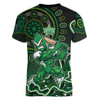 Melbourne Stars Cricket Mascot Women V-Neck T-Shirt Aboriginal Dot Art Green And Black Tribal Pattern
