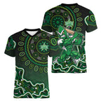 Melbourne Stars Cricket Mascot Women V-Neck T-Shirt Aboriginal Dot Art Green And Black Tribal Pattern