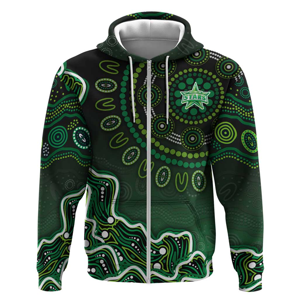 Melbourne Stars Cricket Mascot Zip Hoodie Aboriginal Dot Art Green And Black Tribal Pattern