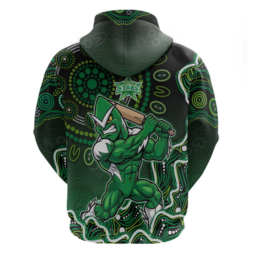 Melbourne Stars Cricket Mascot Zip Hoodie Aboriginal Dot Art Green And Black Tribal Pattern