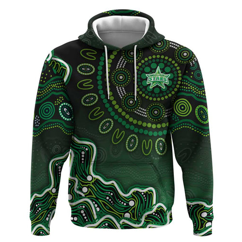 Melbourne Stars Cricket Mascot Zip Hoodie Aboriginal Dot Art Green And Black Tribal Pattern