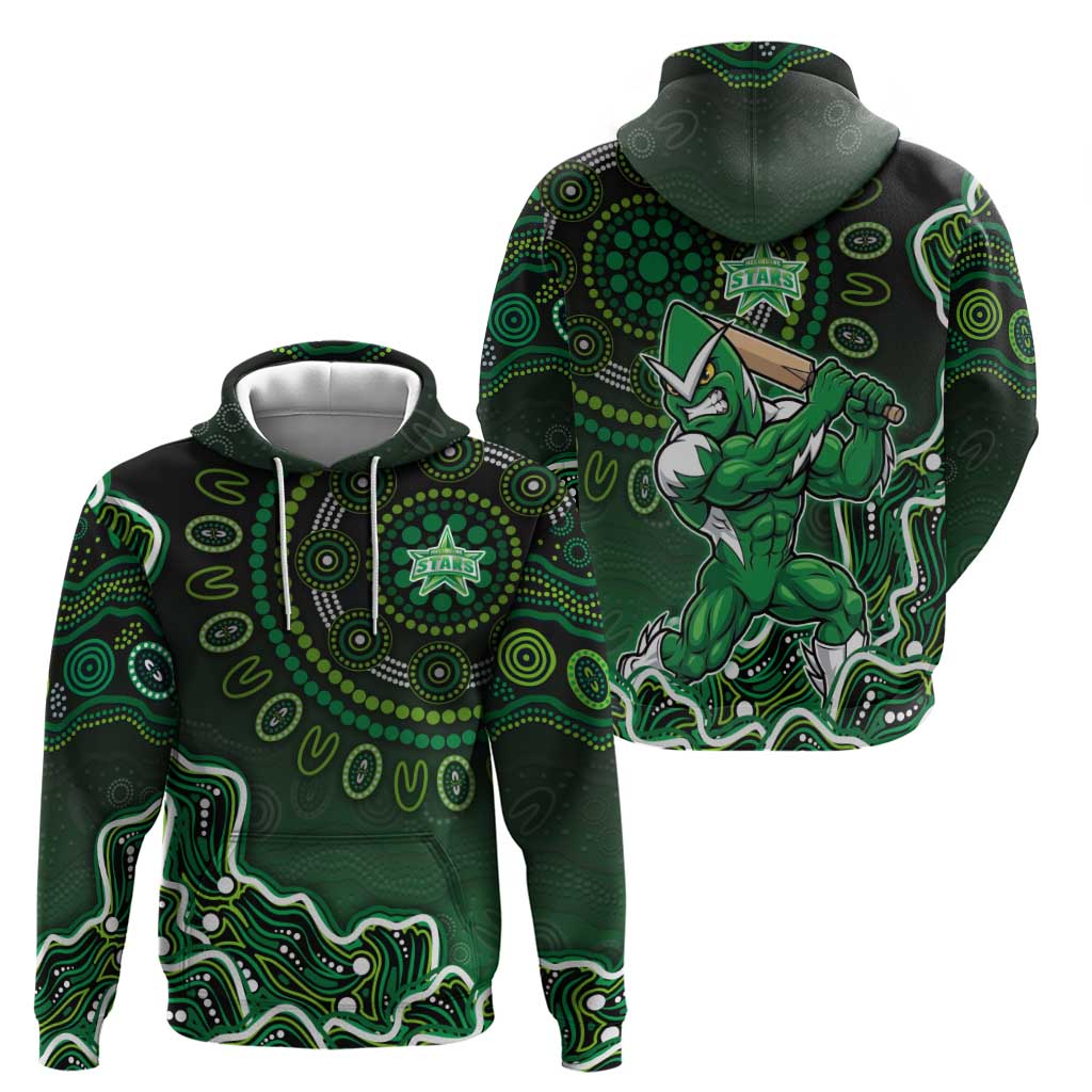 Melbourne Stars Cricket Mascot Zip Hoodie Aboriginal Dot Art Green And Black Tribal Pattern