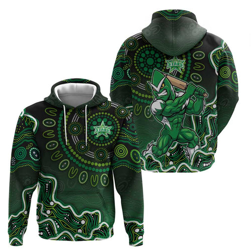 Melbourne Stars Cricket Mascot Zip Hoodie Aboriginal Dot Art Green And Black Tribal Pattern
