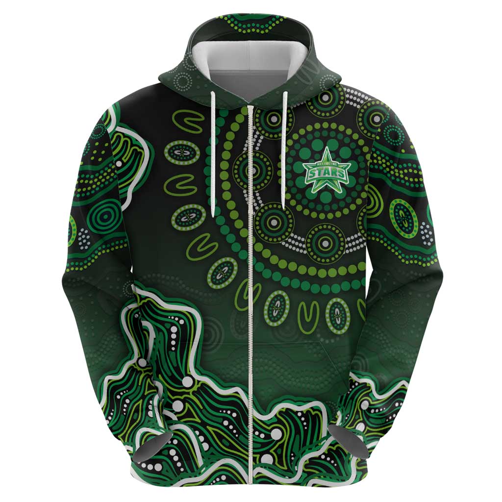 Melbourne Stars Cricket Mascot Zip Hoodie Aboriginal Dot Art Green And Black Tribal Pattern