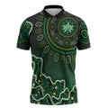 Melbourne Stars Cricket Mascot Zipper Polo Shirt Aboriginal Dot Art Green And Black Tribal Pattern
