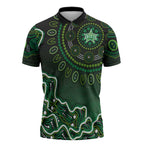 Melbourne Stars Cricket Mascot Zipper Polo Shirt Aboriginal Dot Art Green And Black Tribal Pattern