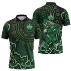 Melbourne Stars Cricket Mascot Zipper Polo Shirt Aboriginal Dot Art Green And Black Tribal Pattern