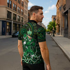 Melbourne Stars Cricket Mascot Zipper Polo Shirt Aboriginal Dot Art Green And Black Tribal Pattern