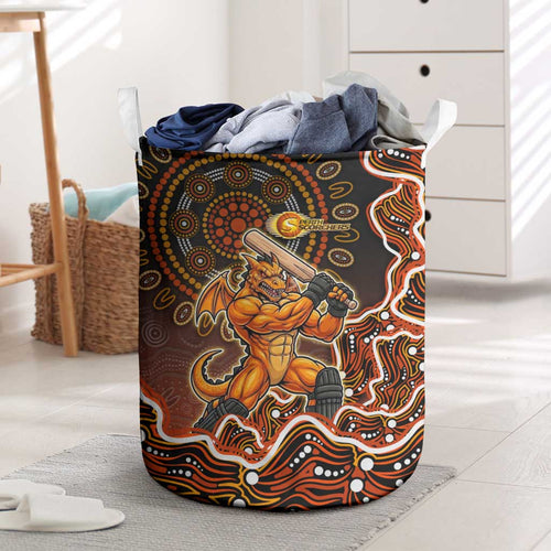 Perth Scorchers Cricket Mascot Laundry Basket Aboriginal Dot Art Orange And Black Tribal Pattern