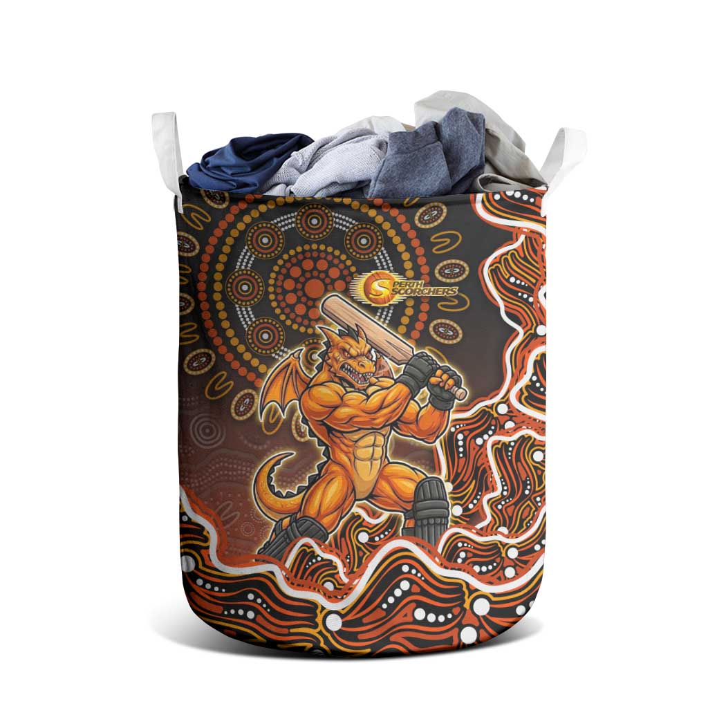 Perth Scorchers Cricket Mascot Laundry Basket Aboriginal Dot Art Orange And Black Tribal Pattern