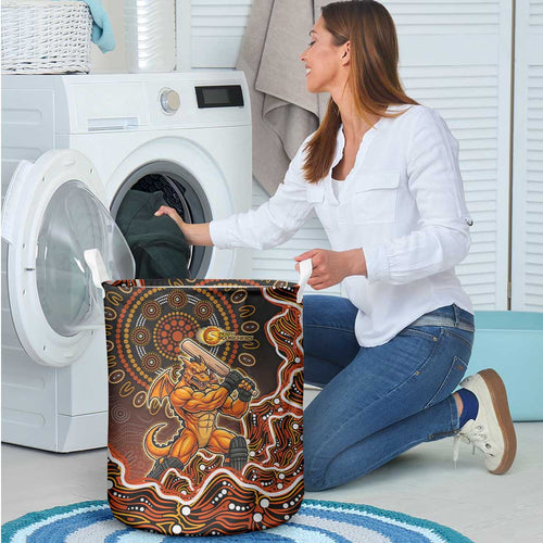 Perth Scorchers Cricket Mascot Laundry Basket Aboriginal Dot Art Orange And Black Tribal Pattern