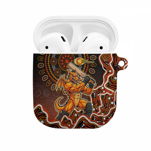 Perth Scorchers Cricket Mascot AirPods Case Aboriginal Dot Art Orange And Black Tribal Pattern