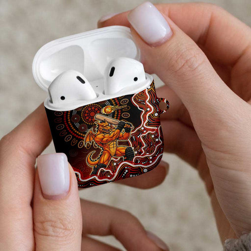 Perth Scorchers Cricket Mascot AirPods Case Aboriginal Dot Art Orange And Black Tribal Pattern