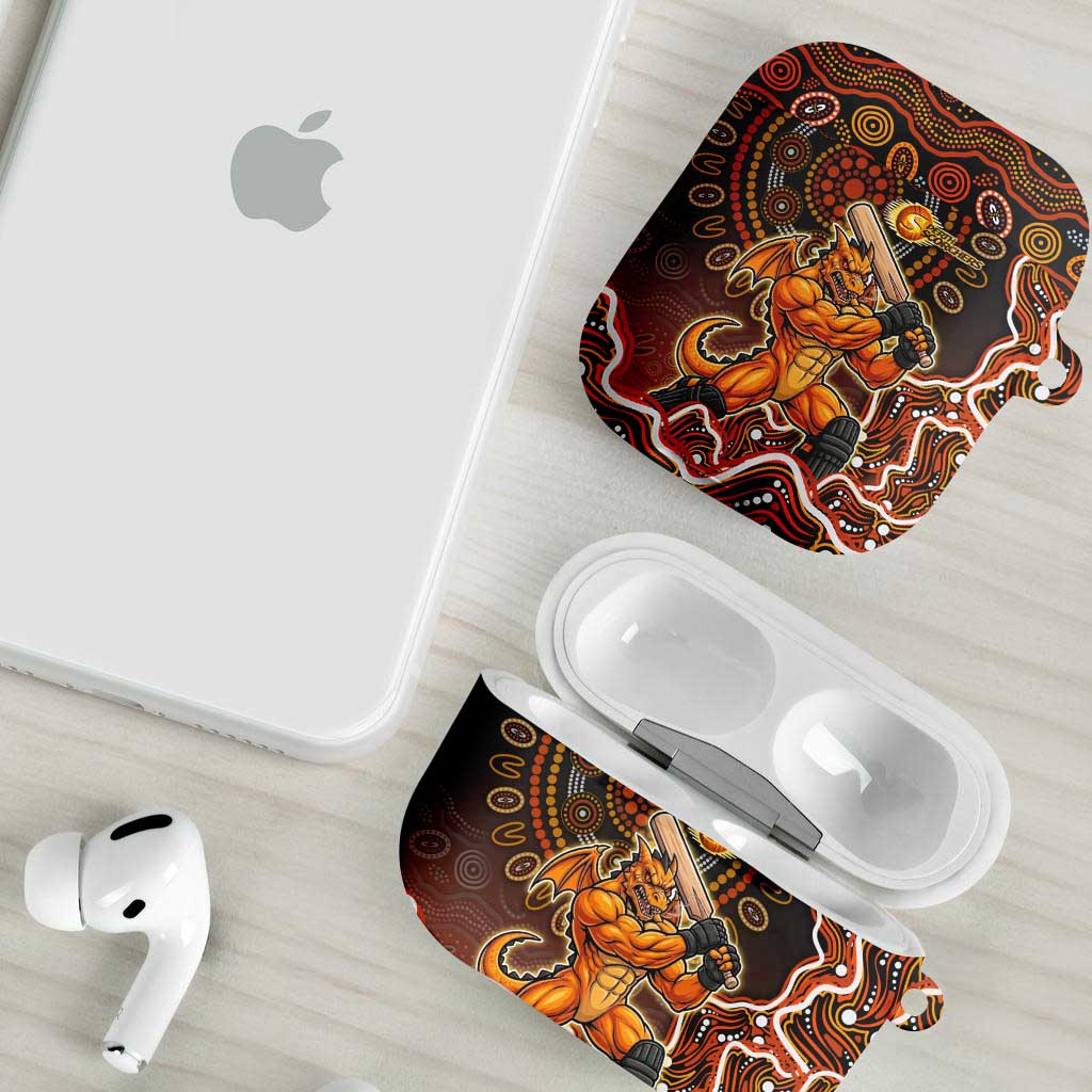 Perth Scorchers Cricket Mascot AirPods Case Aboriginal Dot Art Orange And Black Tribal Pattern