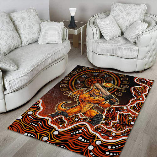 Perth Scorchers Cricket Mascot Area Rug Aboriginal Dot Art Orange And Black Tribal Pattern