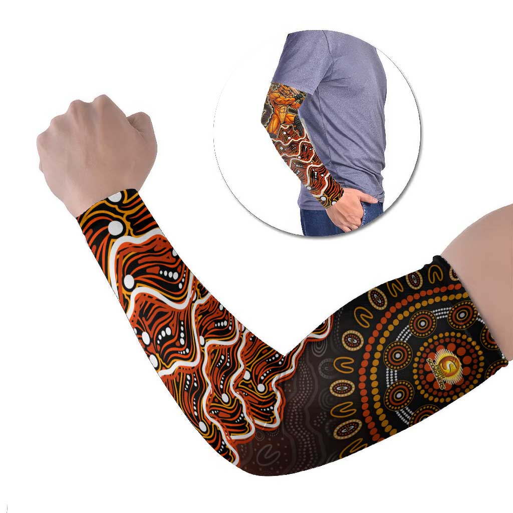 Perth Scorchers Cricket Mascot Arm Sleeves Aboriginal Dot Art Orange And Black Tribal Pattern