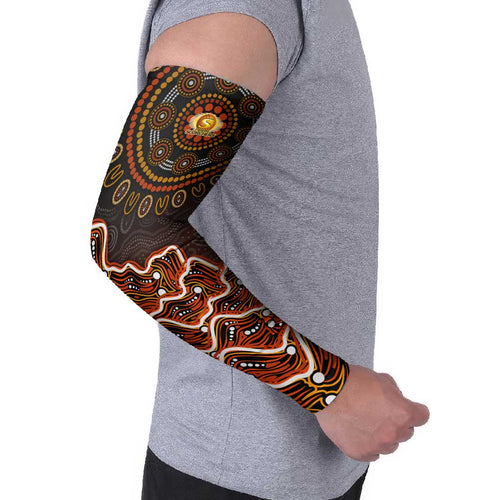 Perth Scorchers Cricket Mascot Arm Sleeves Aboriginal Dot Art Orange And Black Tribal Pattern