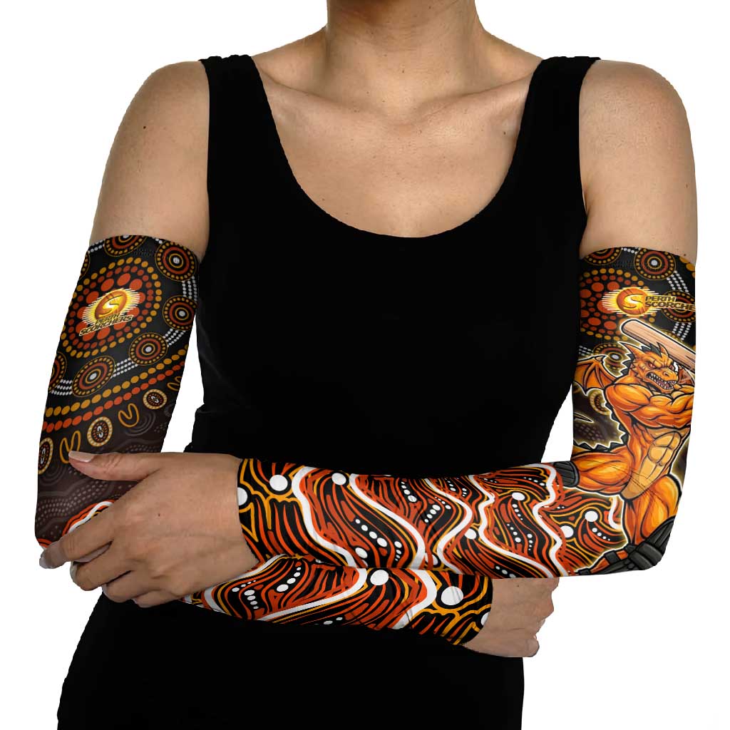 Perth Scorchers Cricket Mascot Arm Sleeves Aboriginal Dot Art Orange And Black Tribal Pattern