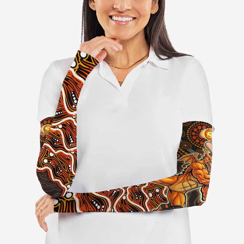Perth Scorchers Cricket Mascot Arm Sleeves Aboriginal Dot Art Orange And Black Tribal Pattern
