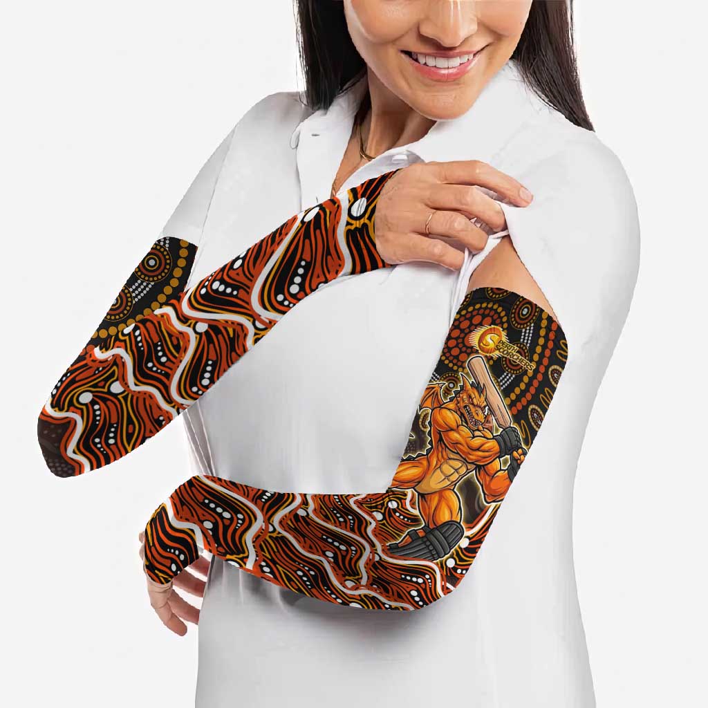 Perth Scorchers Cricket Mascot Arm Sleeves Aboriginal Dot Art Orange And Black Tribal Pattern