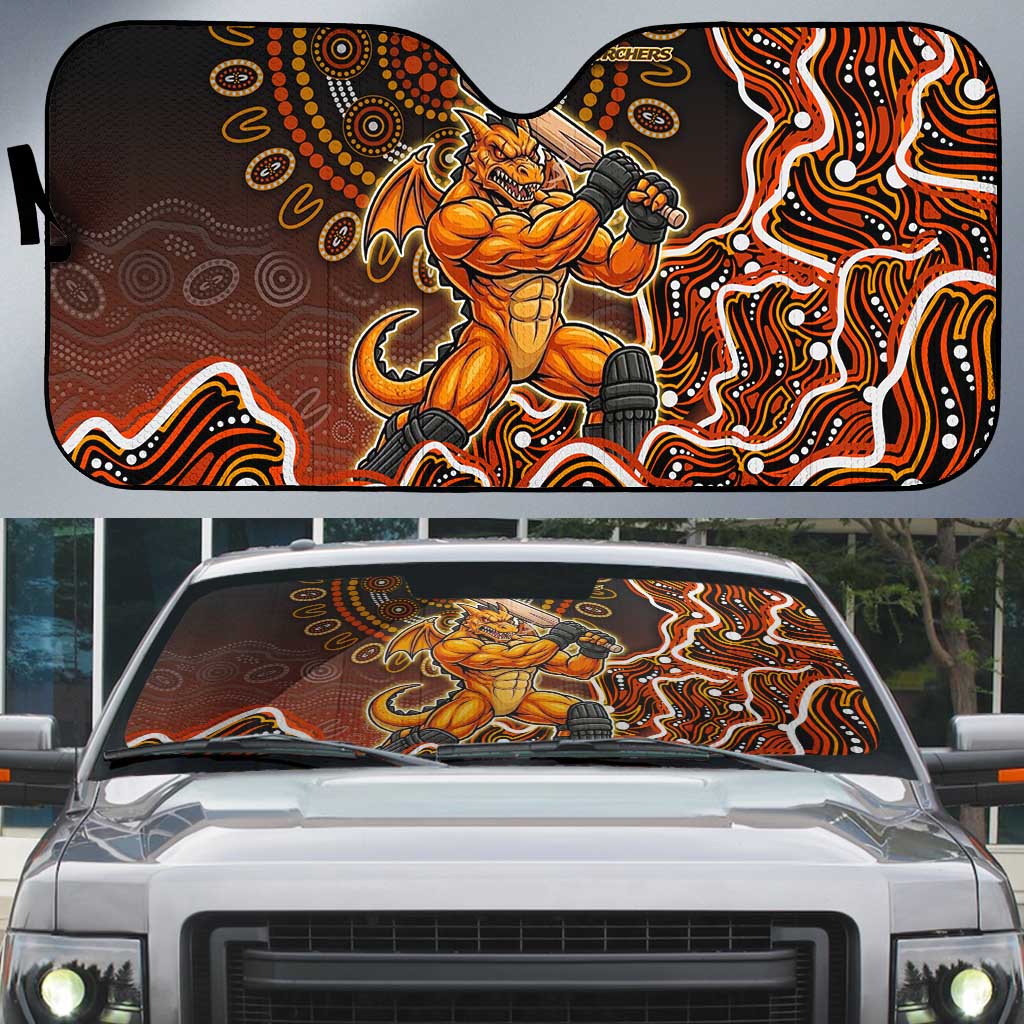 Perth Scorchers Cricket Mascot Auto Sun Shade Aboriginal Dot Art Orange And Black Tribal Pattern