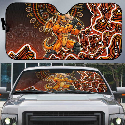 Perth Scorchers Cricket Mascot Auto Sun Shade Aboriginal Dot Art Orange And Black Tribal Pattern
