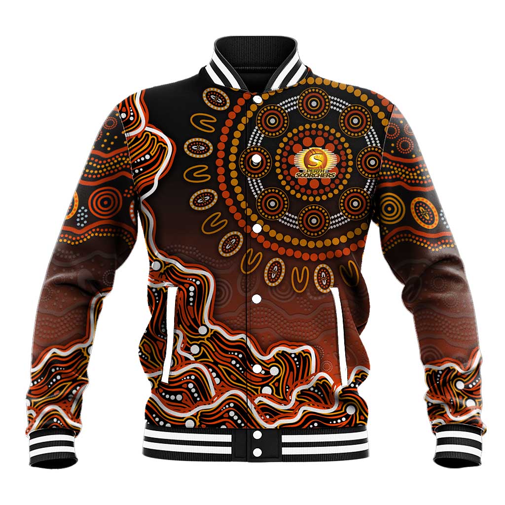 Perth Scorchers Cricket Mascot Baseball Jacket Aboriginal Dot Art Orange And Black Tribal Pattern
