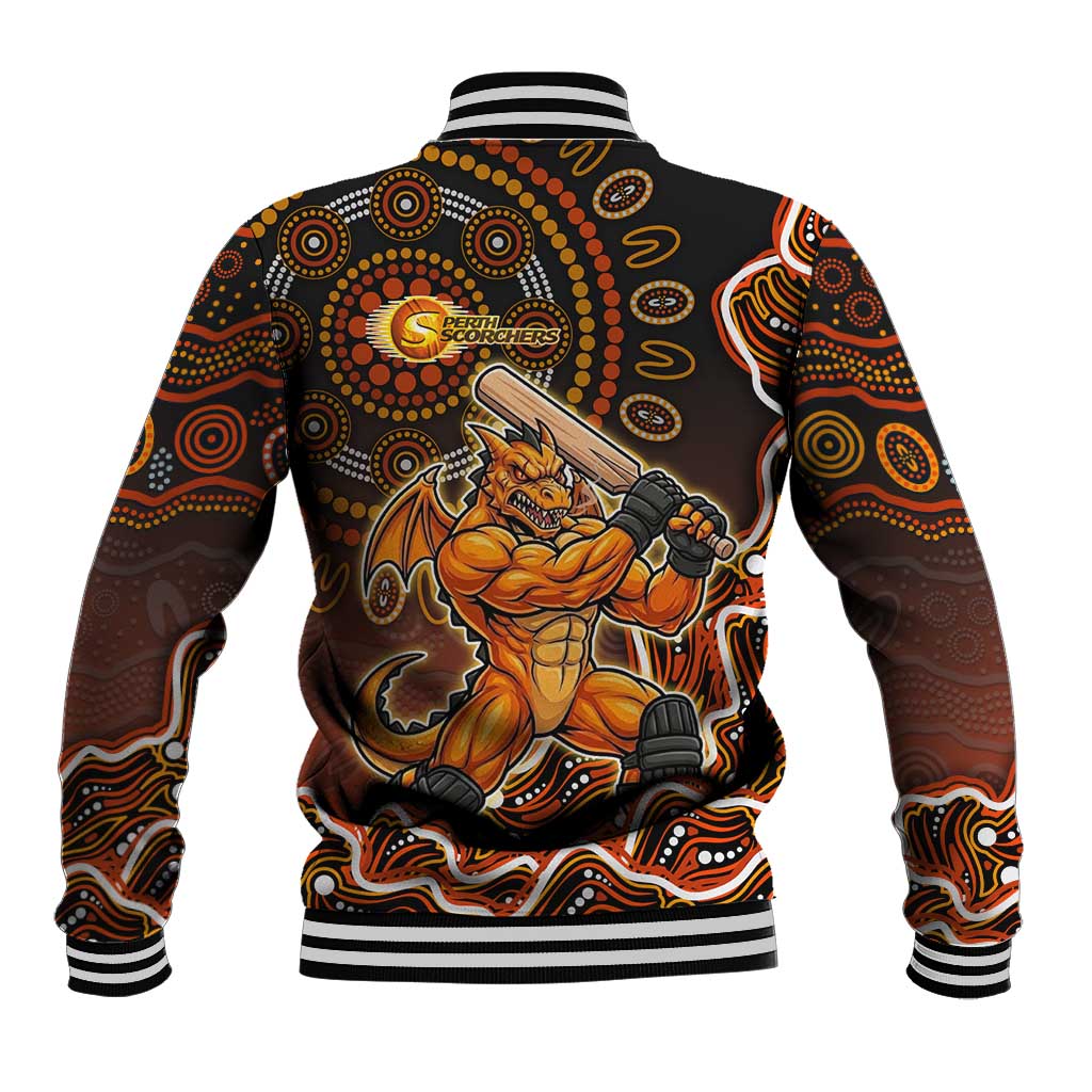 Perth Scorchers Cricket Mascot Baseball Jacket Aboriginal Dot Art Orange And Black Tribal Pattern