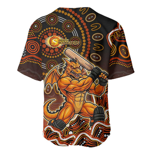 Perth Scorchers Cricket Mascot Baseball Jersey Aboriginal Dot Art Orange And Black Tribal Pattern