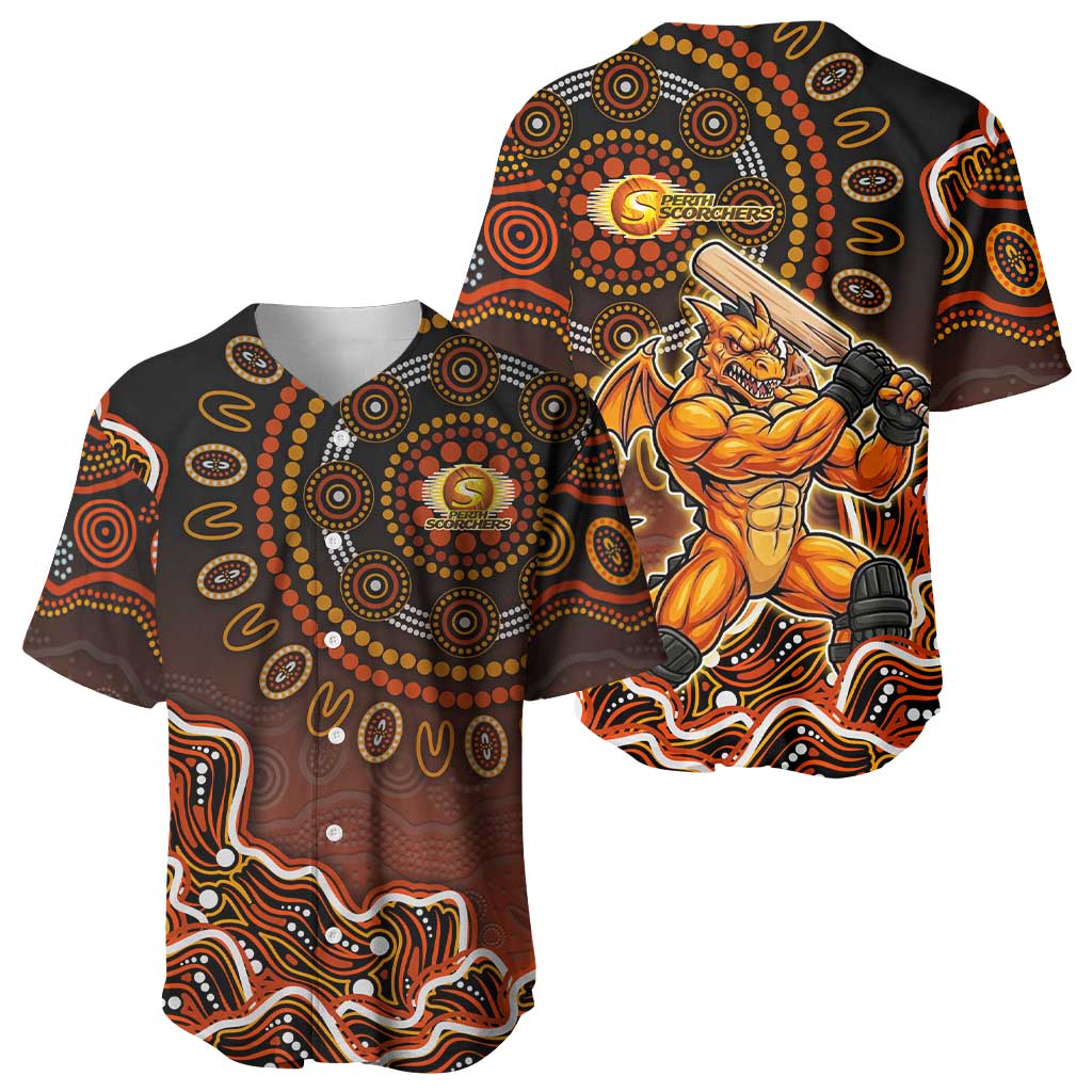 Perth Scorchers Cricket Mascot Baseball Jersey Aboriginal Dot Art Orange And Black Tribal Pattern