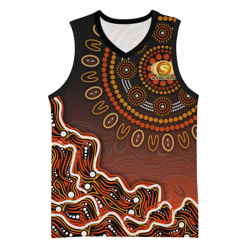 Perth Scorchers Cricket Mascot Basketball Jersey Aboriginal Dot Art Orange And Black Tribal Pattern
