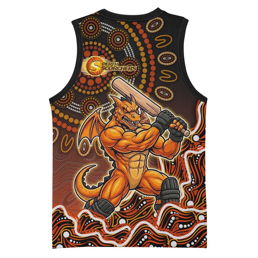 Perth Scorchers Cricket Mascot Basketball Jersey Aboriginal Dot Art Orange And Black Tribal Pattern