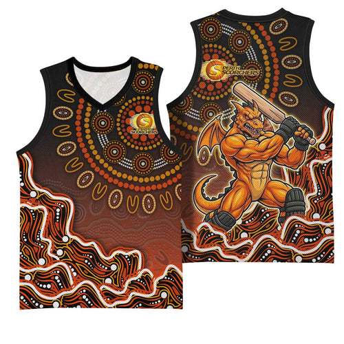 Perth Scorchers Cricket Mascot Basketball Jersey Aboriginal Dot Art Orange And Black Tribal Pattern