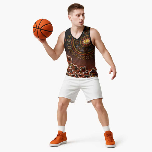 Perth Scorchers Cricket Mascot Basketball Jersey Aboriginal Dot Art Orange And Black Tribal Pattern