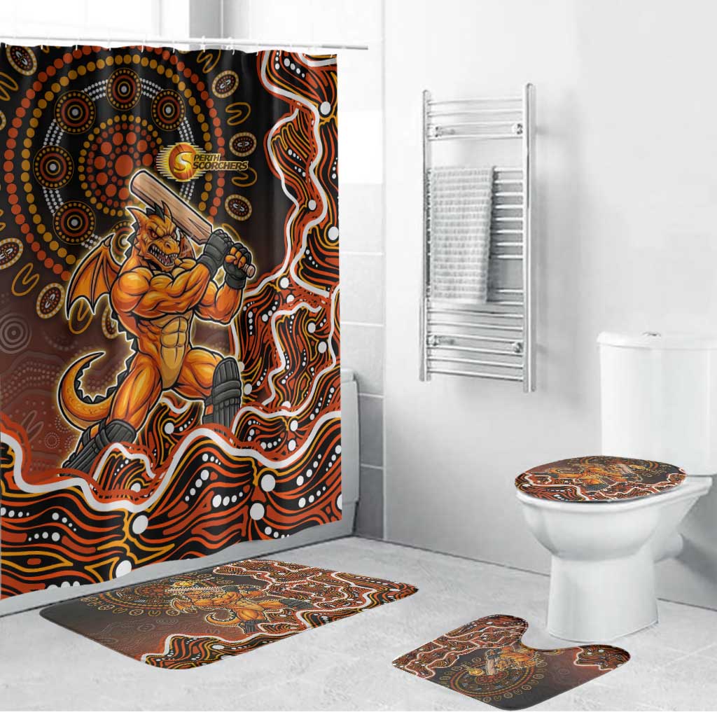 Perth Scorchers Cricket Mascot Bathroom Set Aboriginal Dot Art Orange And Black Tribal Pattern