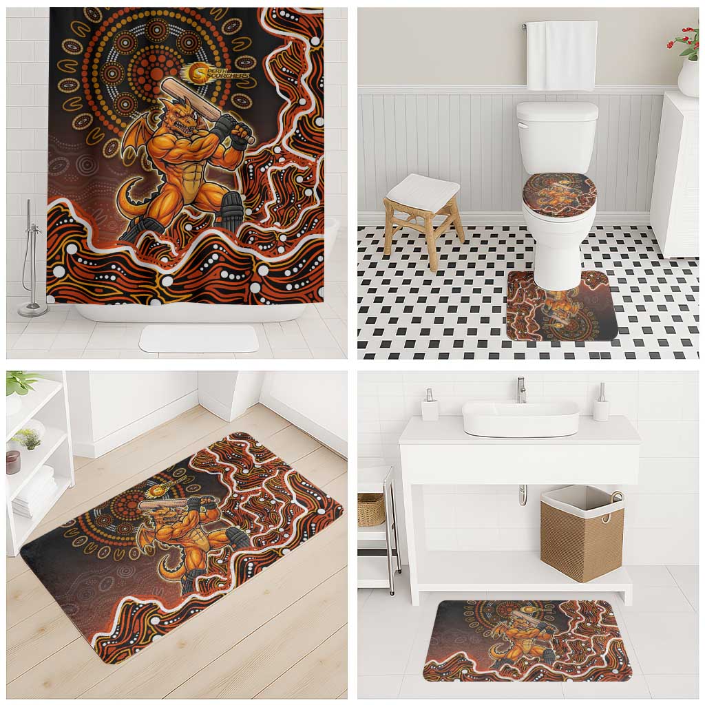Perth Scorchers Cricket Mascot Bathroom Set Aboriginal Dot Art Orange And Black Tribal Pattern
