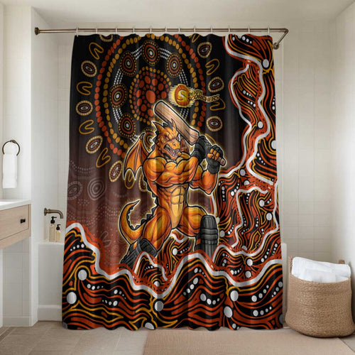 Perth Scorchers Cricket Mascot Bathroom Set Aboriginal Dot Art Orange And Black Tribal Pattern