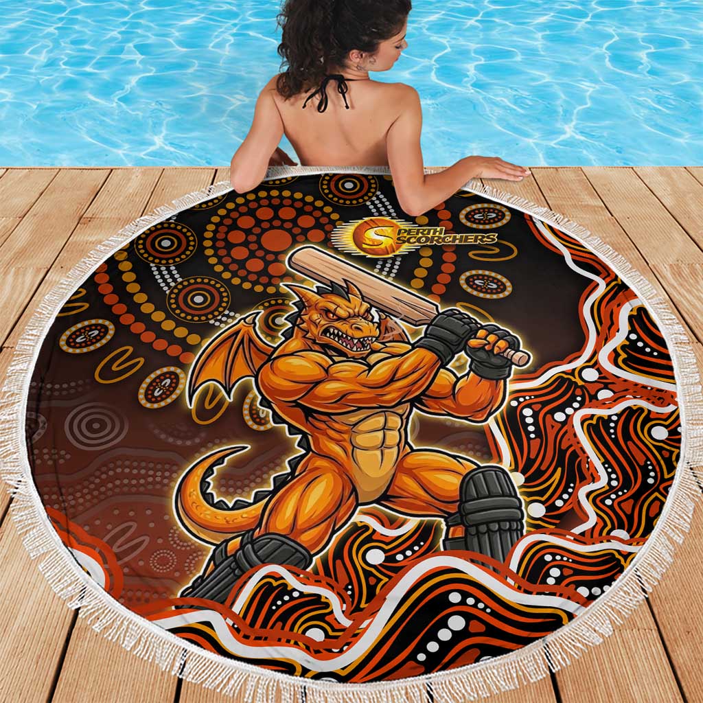 Perth Scorchers Cricket Mascot Beach Blanket Aboriginal Dot Art Orange And Black Tribal Pattern