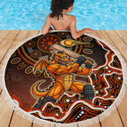 Perth Scorchers Cricket Mascot Beach Blanket Aboriginal Dot Art Orange And Black Tribal Pattern