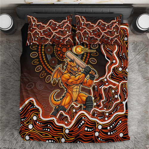 Perth Scorchers Cricket Mascot Bedding Set Aboriginal Dot Art Orange And Black Tribal Pattern
