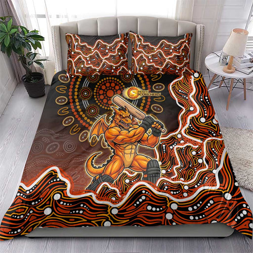 Perth Scorchers Cricket Mascot Bedding Set Aboriginal Dot Art Orange And Black Tribal Pattern