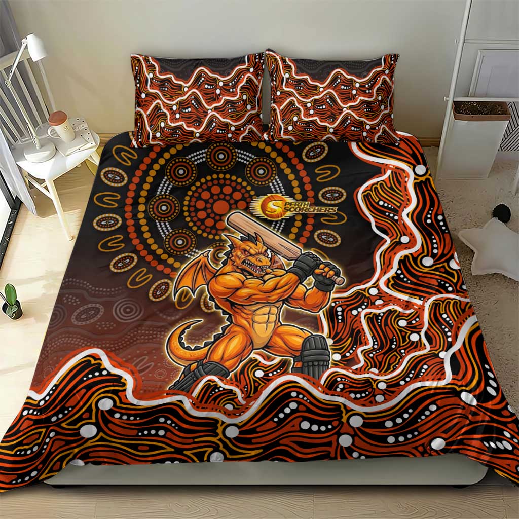 Perth Scorchers Cricket Mascot Bedding Set Aboriginal Dot Art Orange And Black Tribal Pattern
