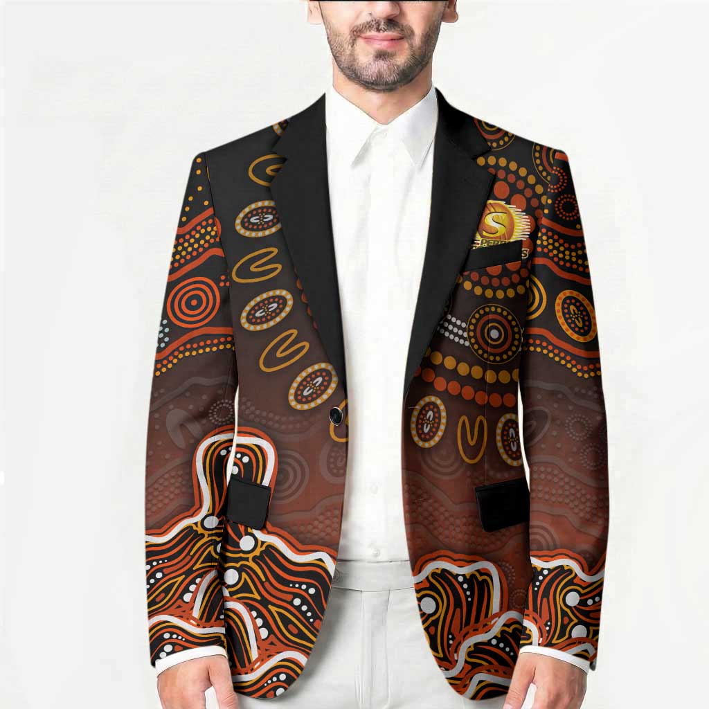 Perth Scorchers Cricket Mascot Blazer Aboriginal Dot Art Orange And Black Tribal Pattern