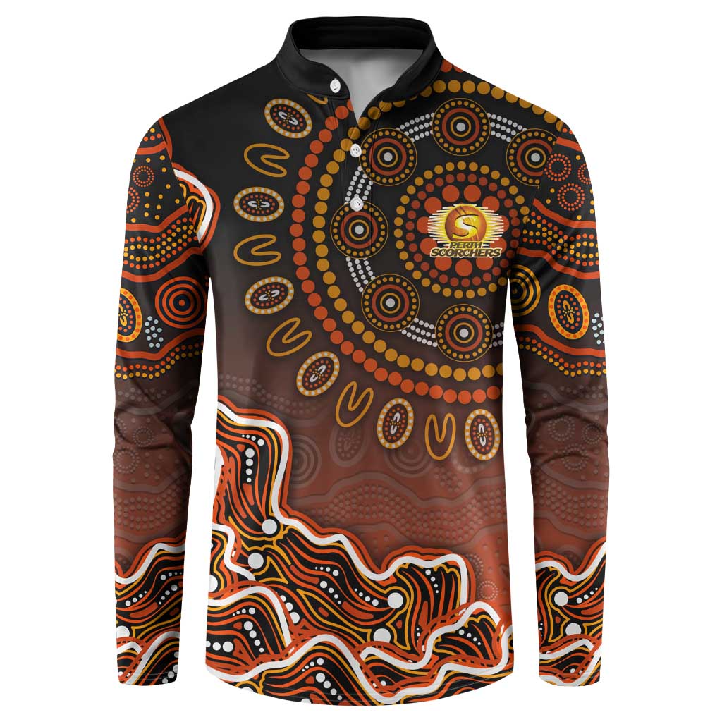Perth Scorchers Cricket Mascot Button Sweatshirt Aboriginal Dot Art Orange And Black Tribal Pattern