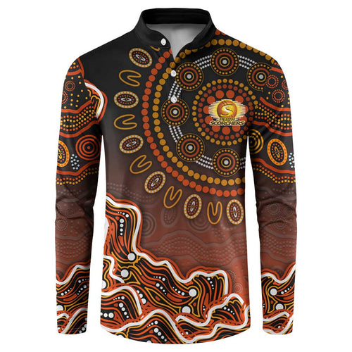 Perth Scorchers Cricket Mascot Button Sweatshirt Aboriginal Dot Art Orange And Black Tribal Pattern
