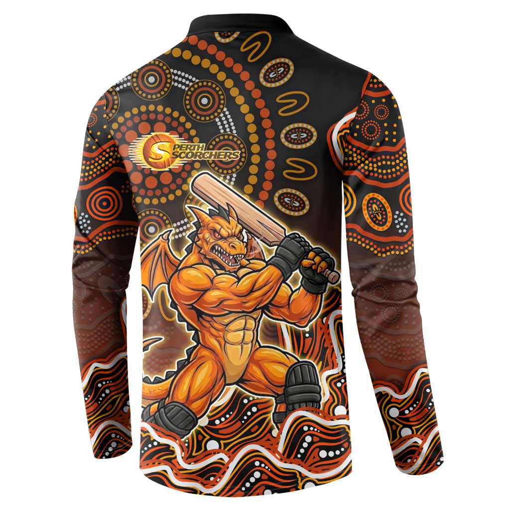 Perth Scorchers Cricket Mascot Button Sweatshirt Aboriginal Dot Art Orange And Black Tribal Pattern
