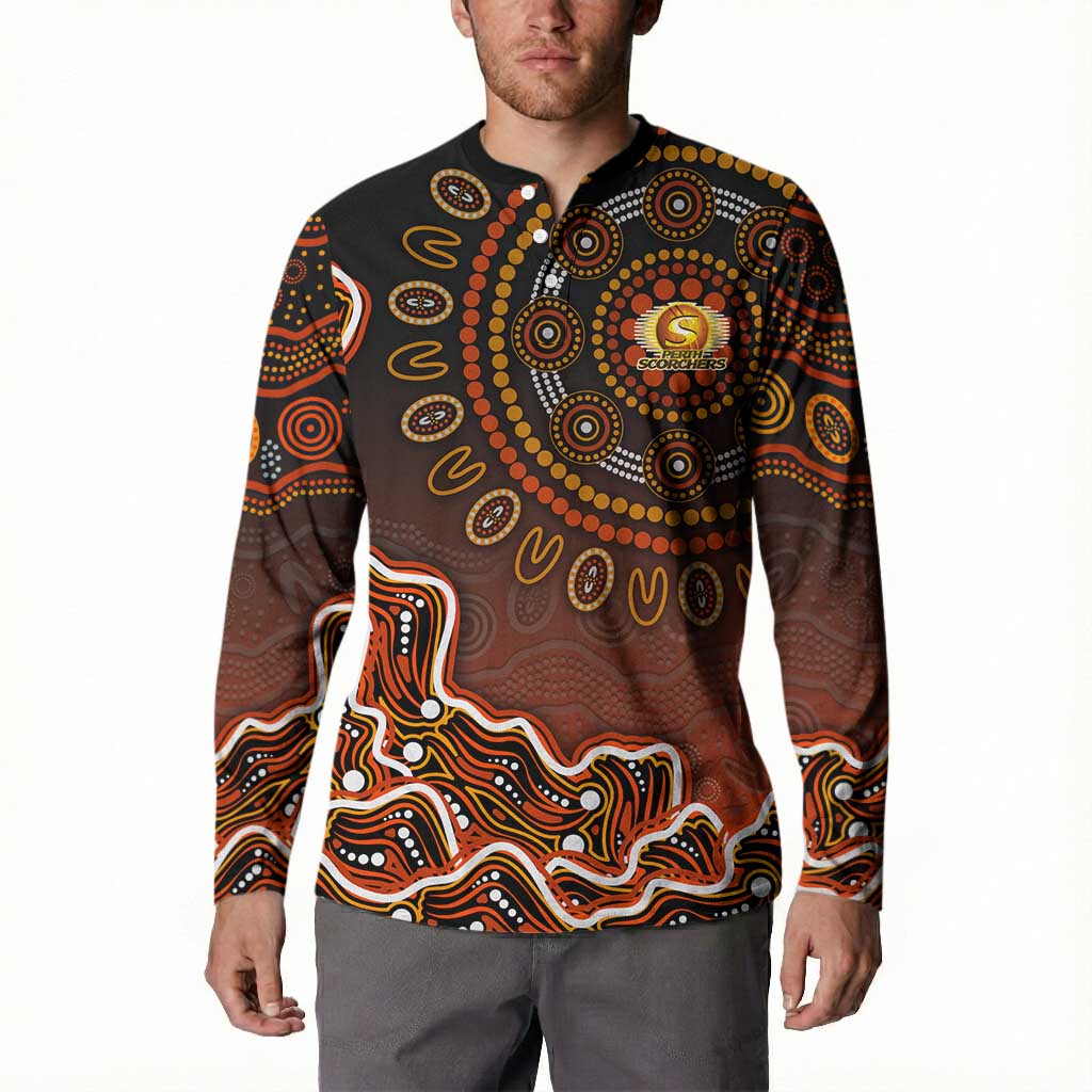 Perth Scorchers Cricket Mascot Button Sweatshirt Aboriginal Dot Art Orange And Black Tribal Pattern